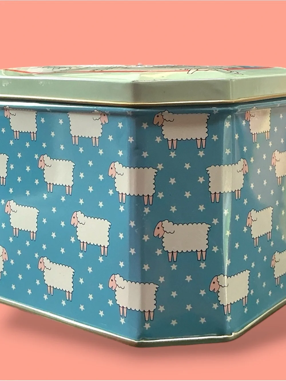 Vintage Tin Sheep Frolicking In Moonlight Hinged Lid Adorable Storybook Storage